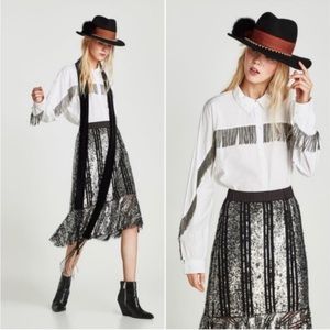 Zara Trafaluc Beaded Fringe Button Down